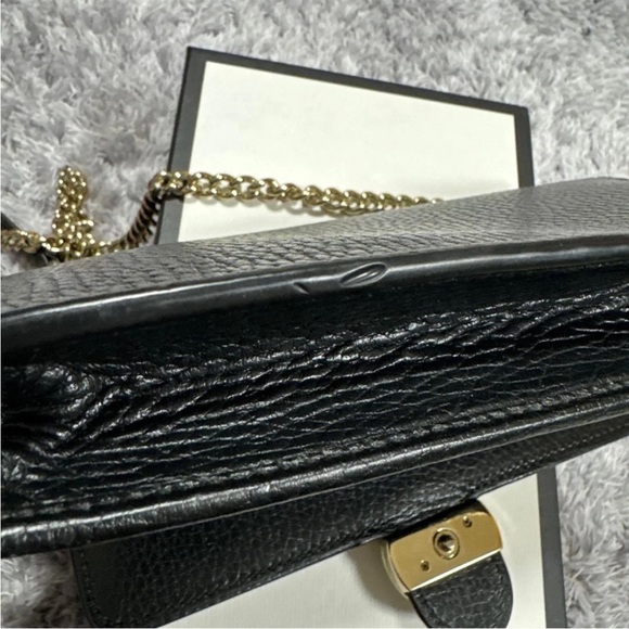 Gucci Black Leather Crossbody Bag with Gold Chain - Picture 12 of 12